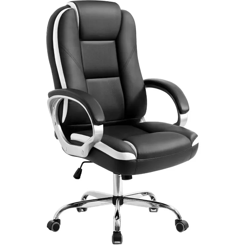 Black office chair adjustable lumbar gaming leather