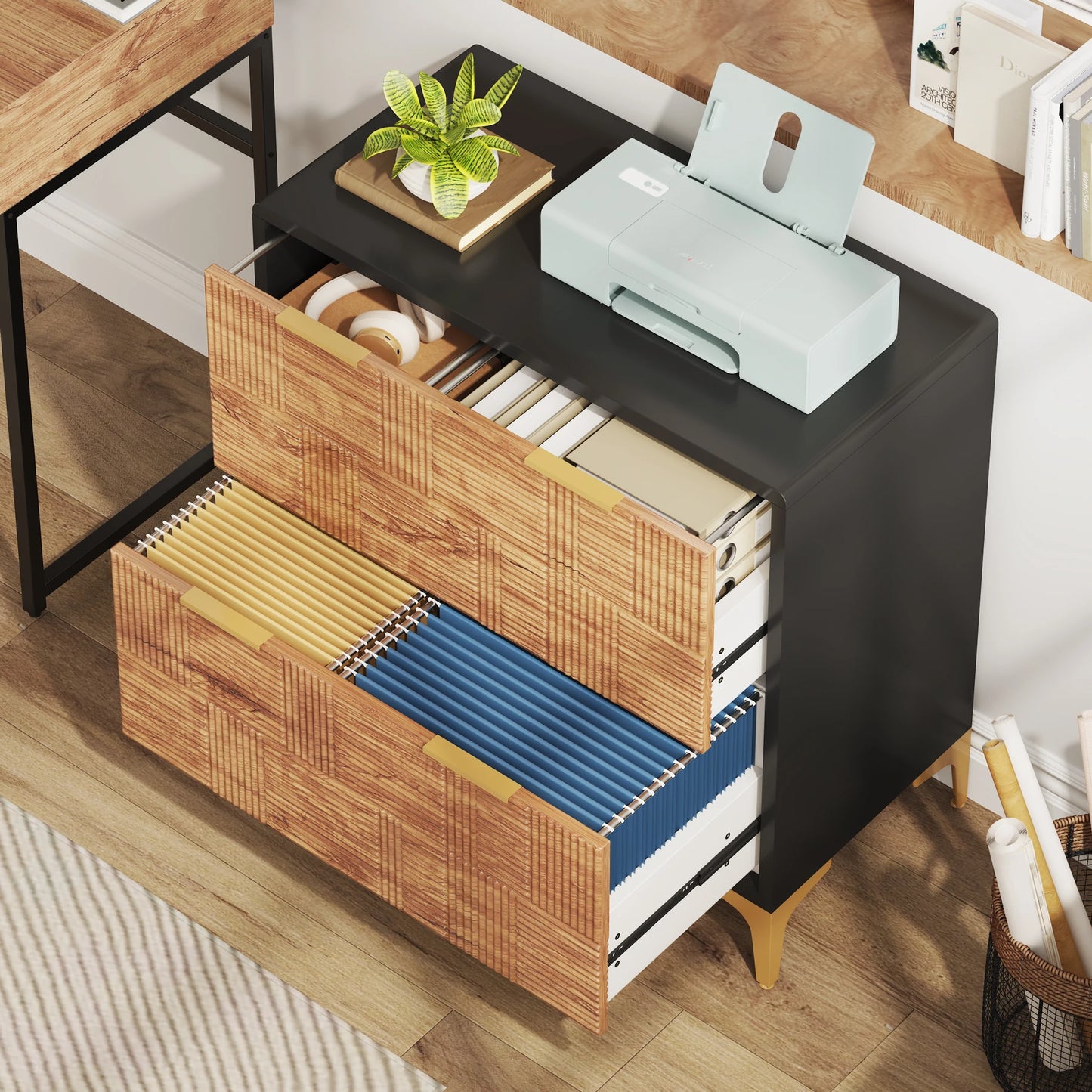 Modern 2-Drawer Lateral File Cabinet – Wood Grain Finish with Adjustable Storage