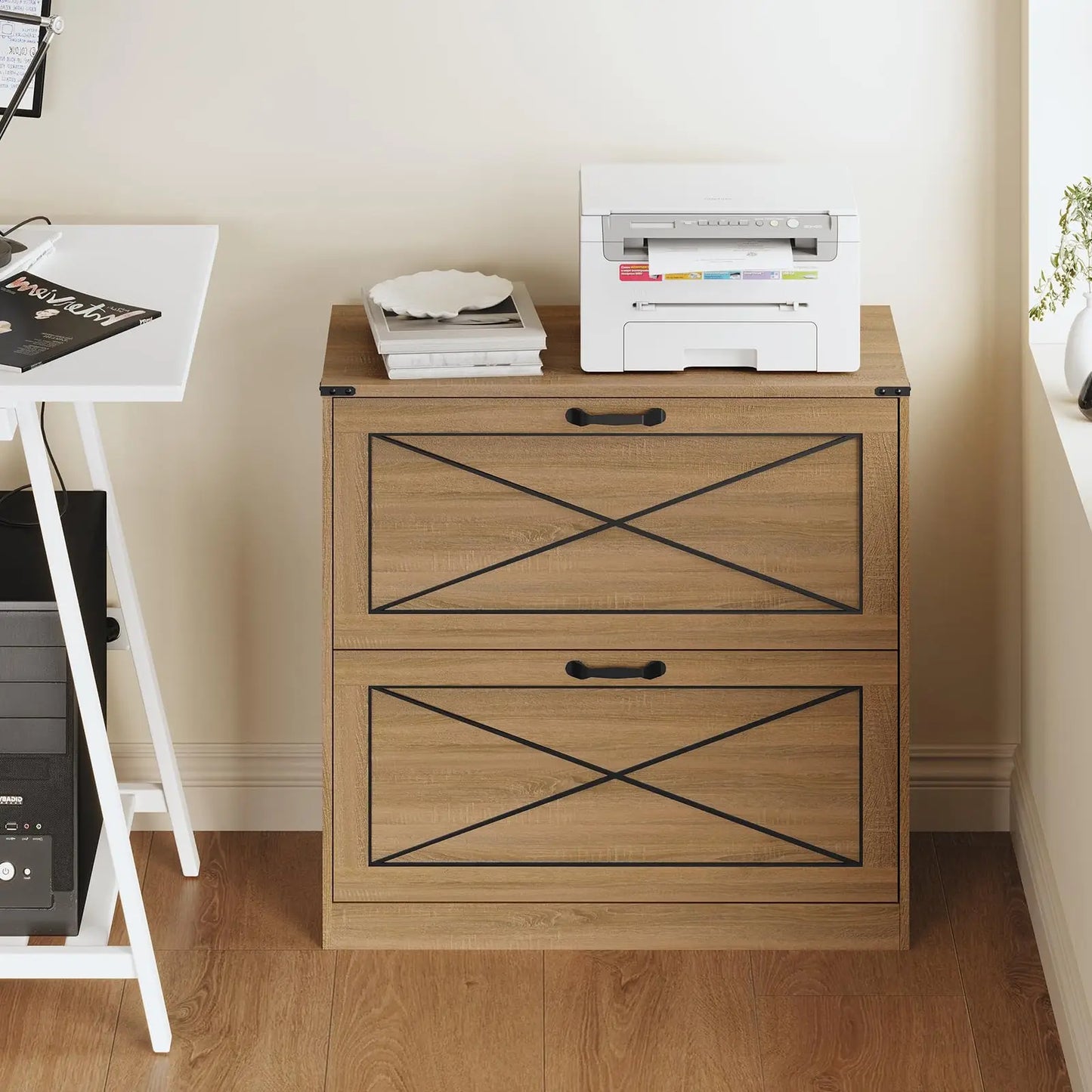 Farmhouse 2-Drawer Lateral File Cabinet – Rustic Wood Finish for Letter/Legal/A4 Files