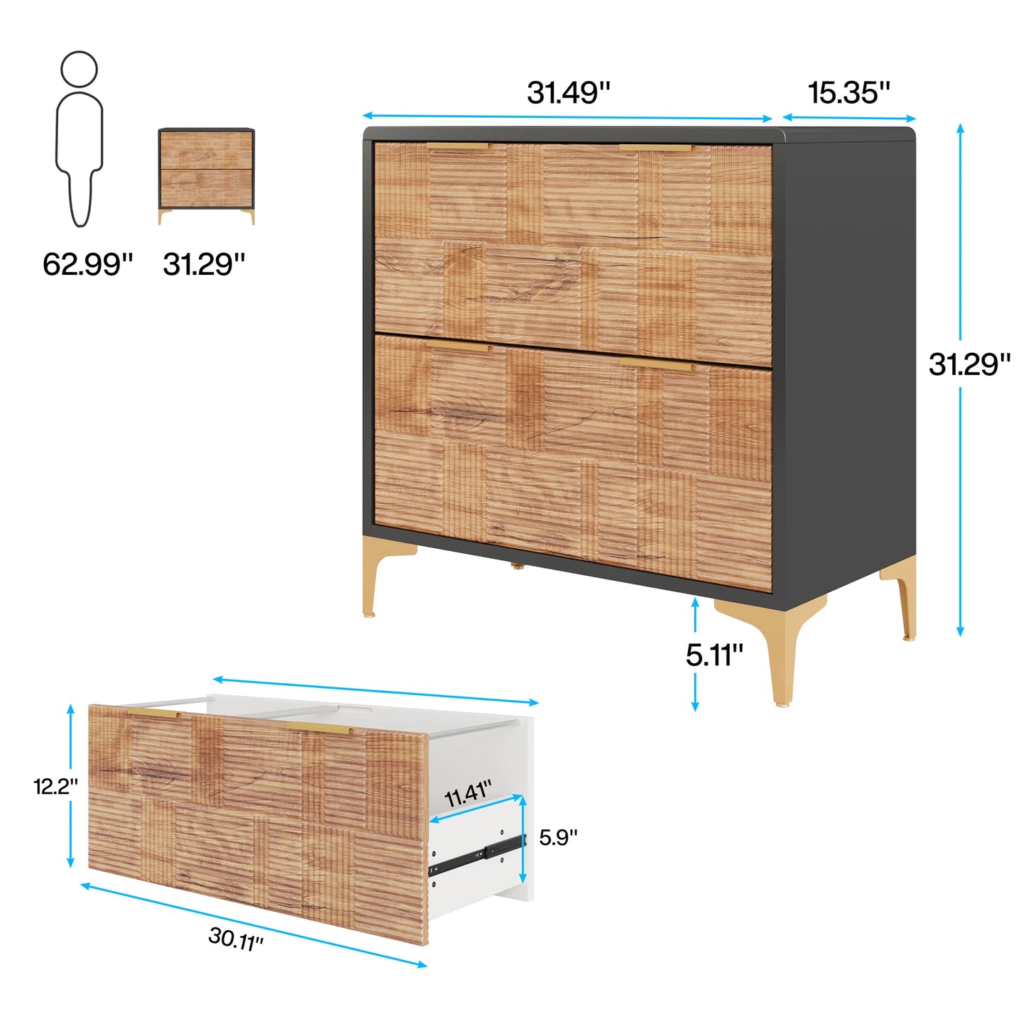 Modern 2-Drawer Lateral File Cabinet – Wood Grain Finish with Adjustable Storage