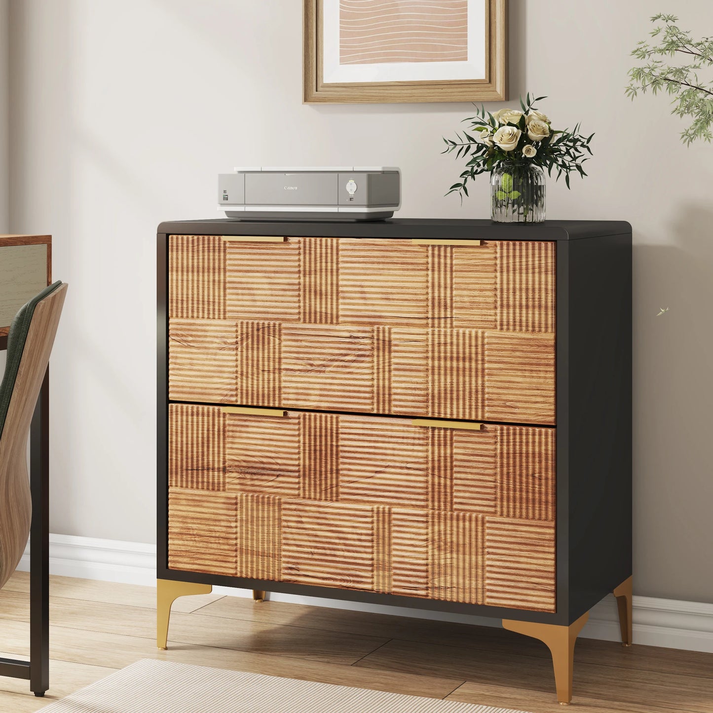 Modern 2-Drawer Lateral File Cabinet – Wood Grain Finish with Adjustable Storage
