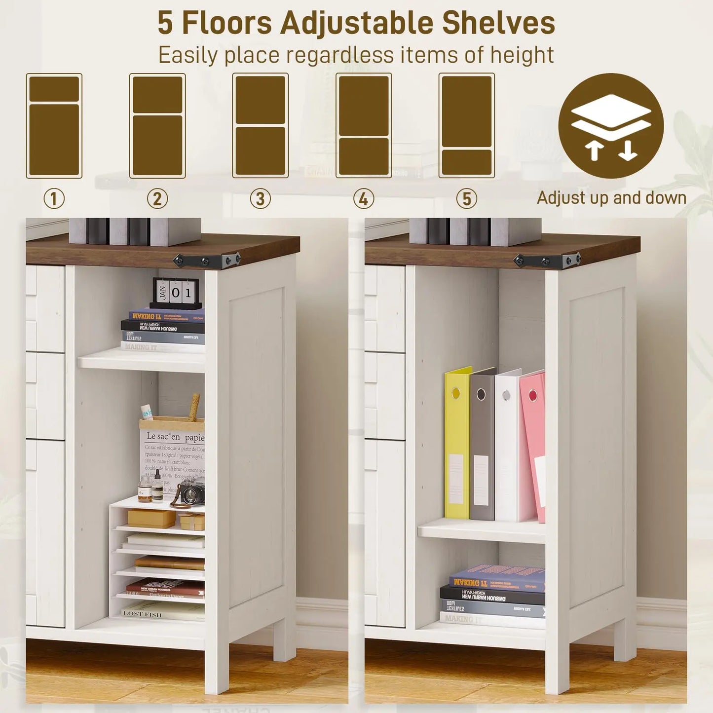 Lateral File Cabinet with 3 Drawers 4 Open Shelves – A4/Letter Size Storage