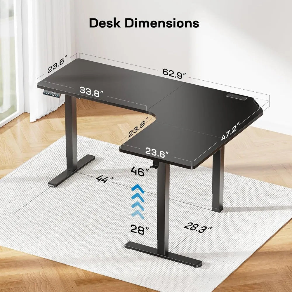 L-Shaped 63" Electric Standing Desk with Dual Motors & Walking Pad Treadmill Focus Combo