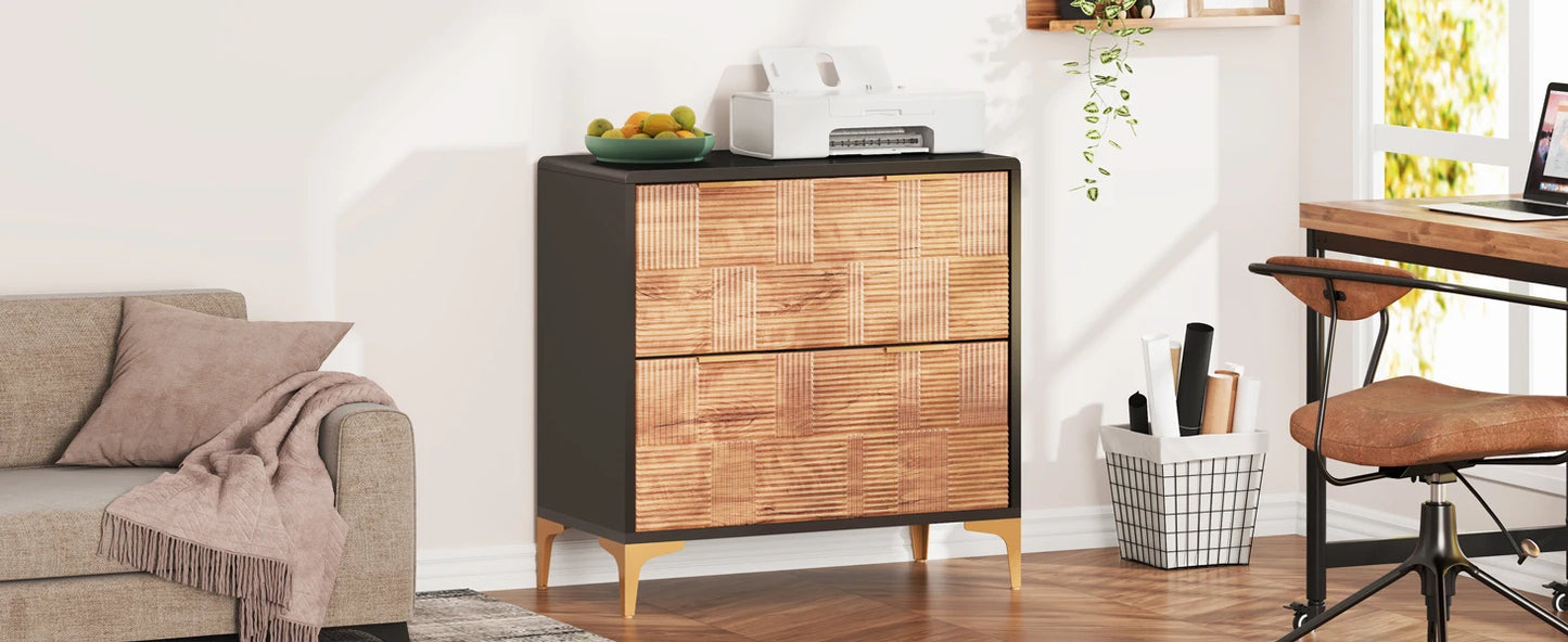 Modern 2-Drawer Lateral File Cabinet – Wood Grain Finish with Adjustable Storage