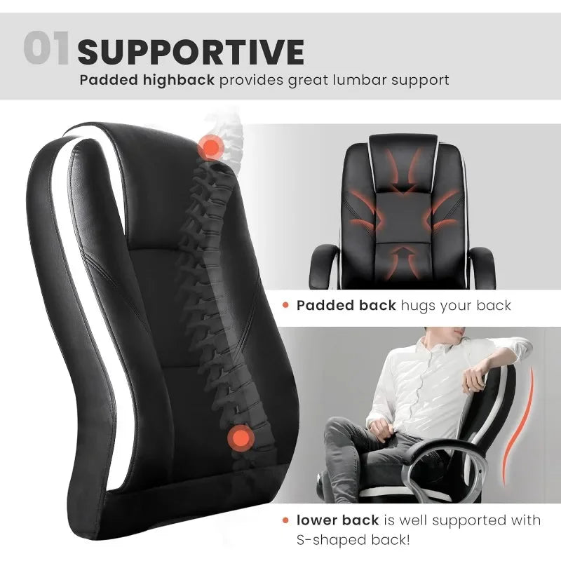 Executive Focus Thick Cushion Leather Office Chair with High-Back Support
