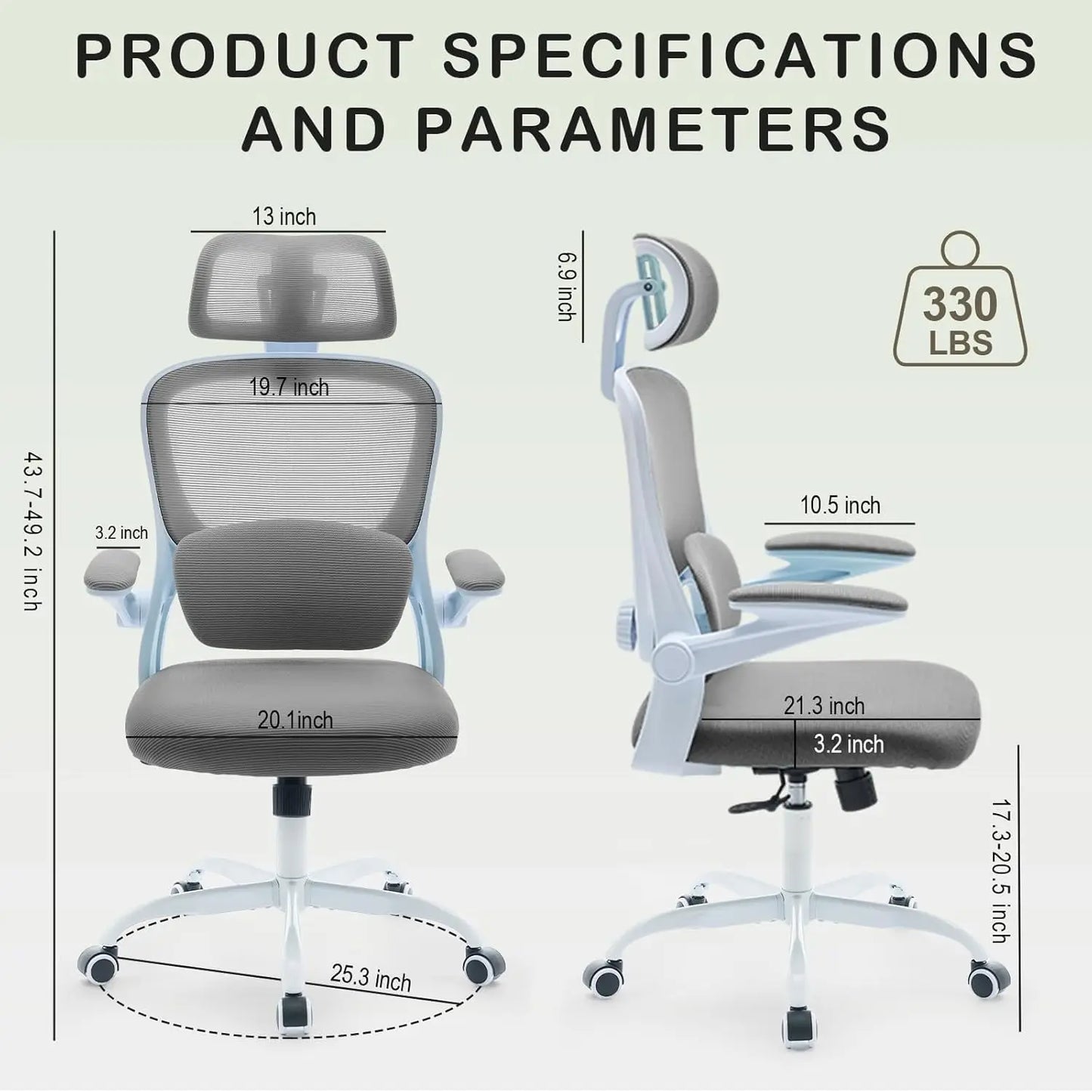 Ergonomic Mesh Office Chair with Auto Lumbar Support & Adjustable Headrest – Light Gray