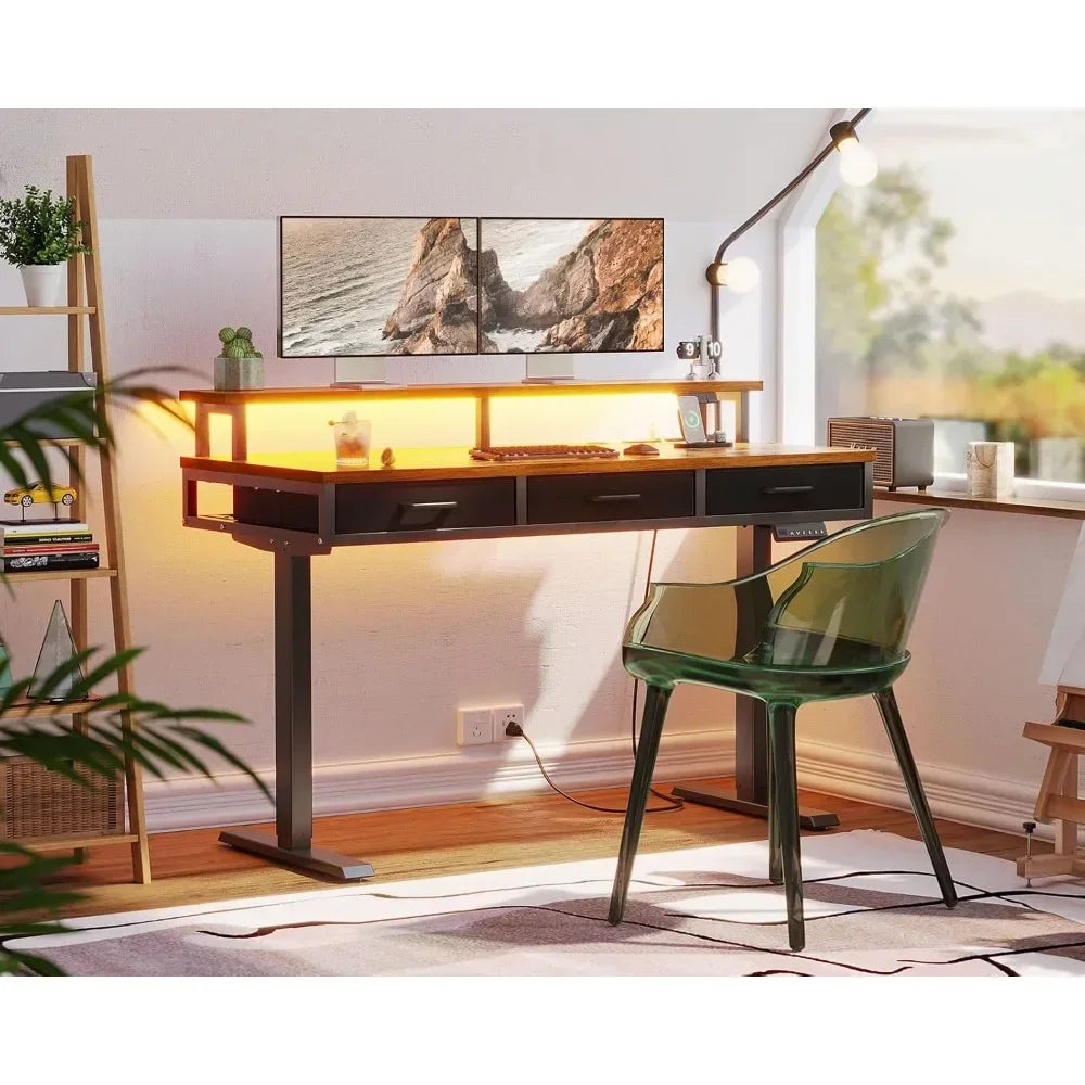 Wood Electric Standing Desk with Walking Pad Treadmill and Storage