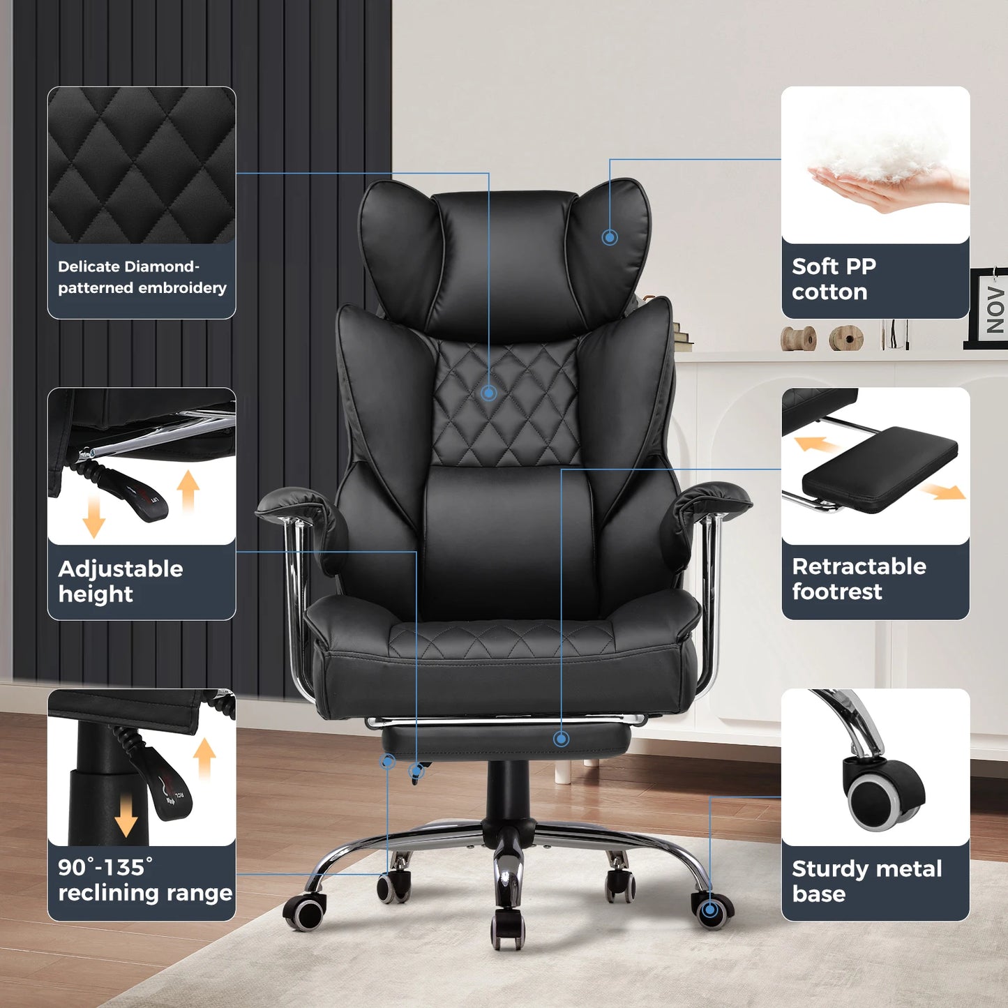 Big and Tall Ergonomic Gaming & Office Chair with Footrest – Pocket Spring Lumbar Support, High Back, 400 lb Capacity