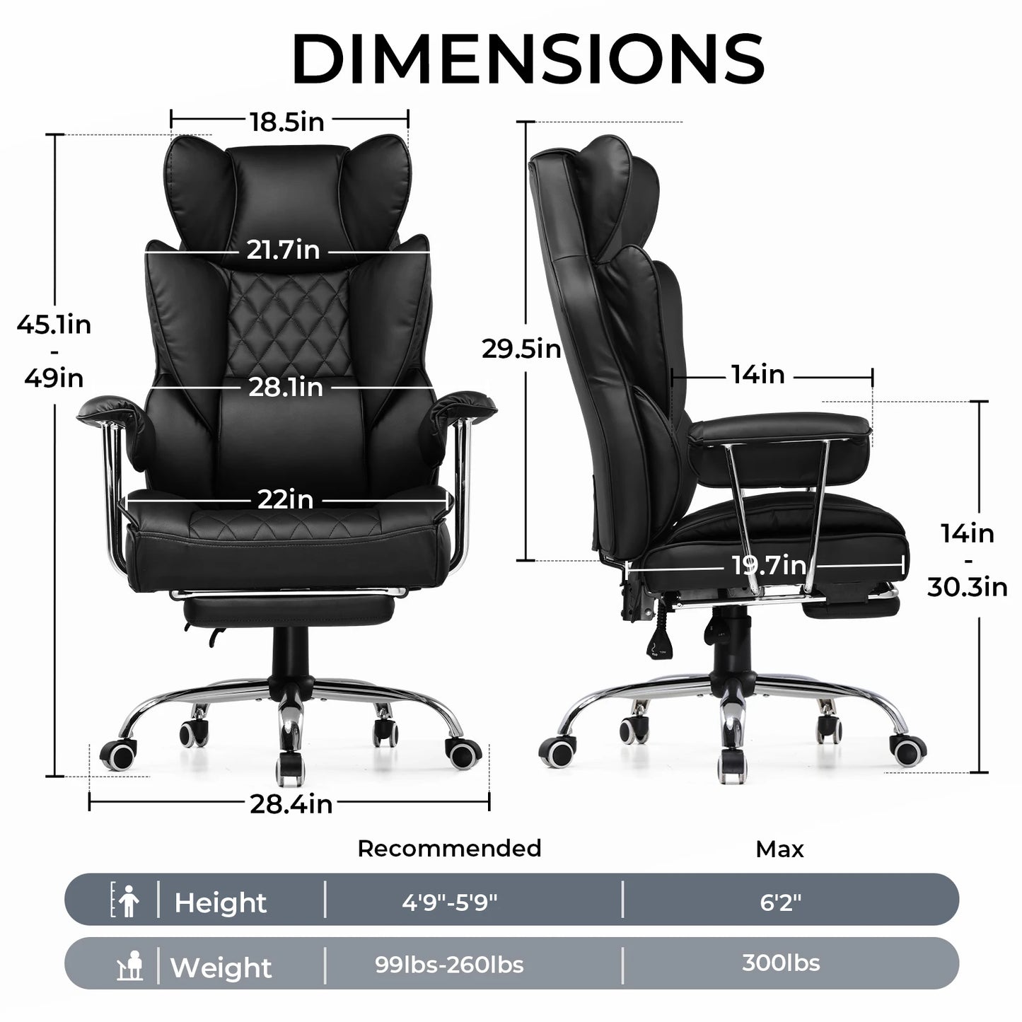 Big and Tall Ergonomic Gaming & Office Chair with Footrest – Pocket Spring Lumbar Support, High Back, 400 lb Capacity