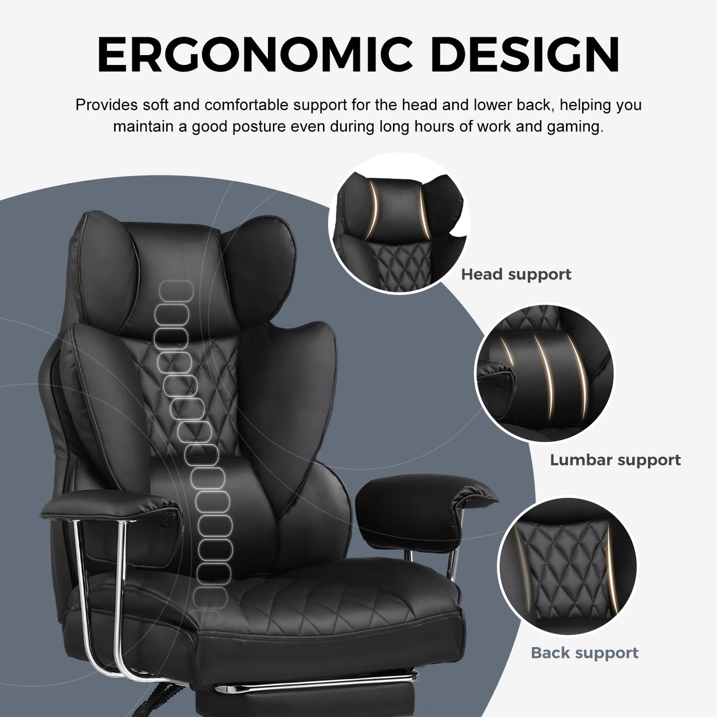 Big and Tall Ergonomic Gaming & Office Chair with Footrest – Pocket Spring Lumbar Support, High Back, 400 lb Capacity