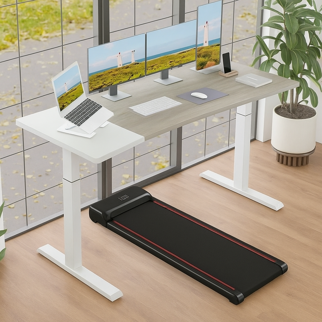 Dual Motor Standing Desk + Compact Treadmill Focus Combo