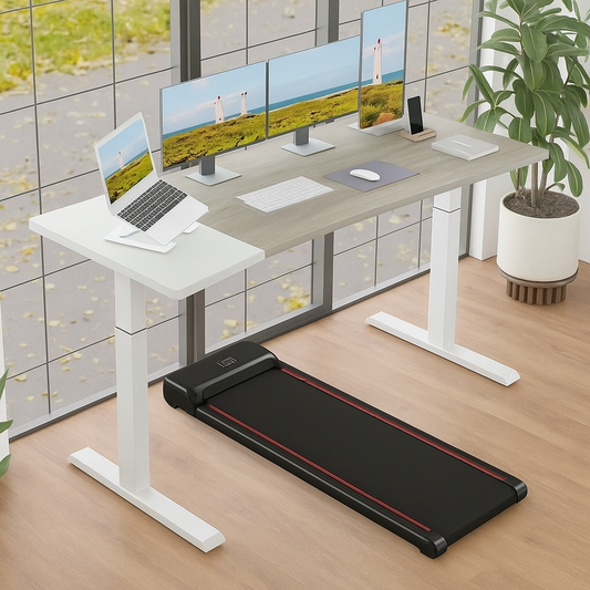 Dual Motor Standing Desk + Compact Treadmill Focus Combo