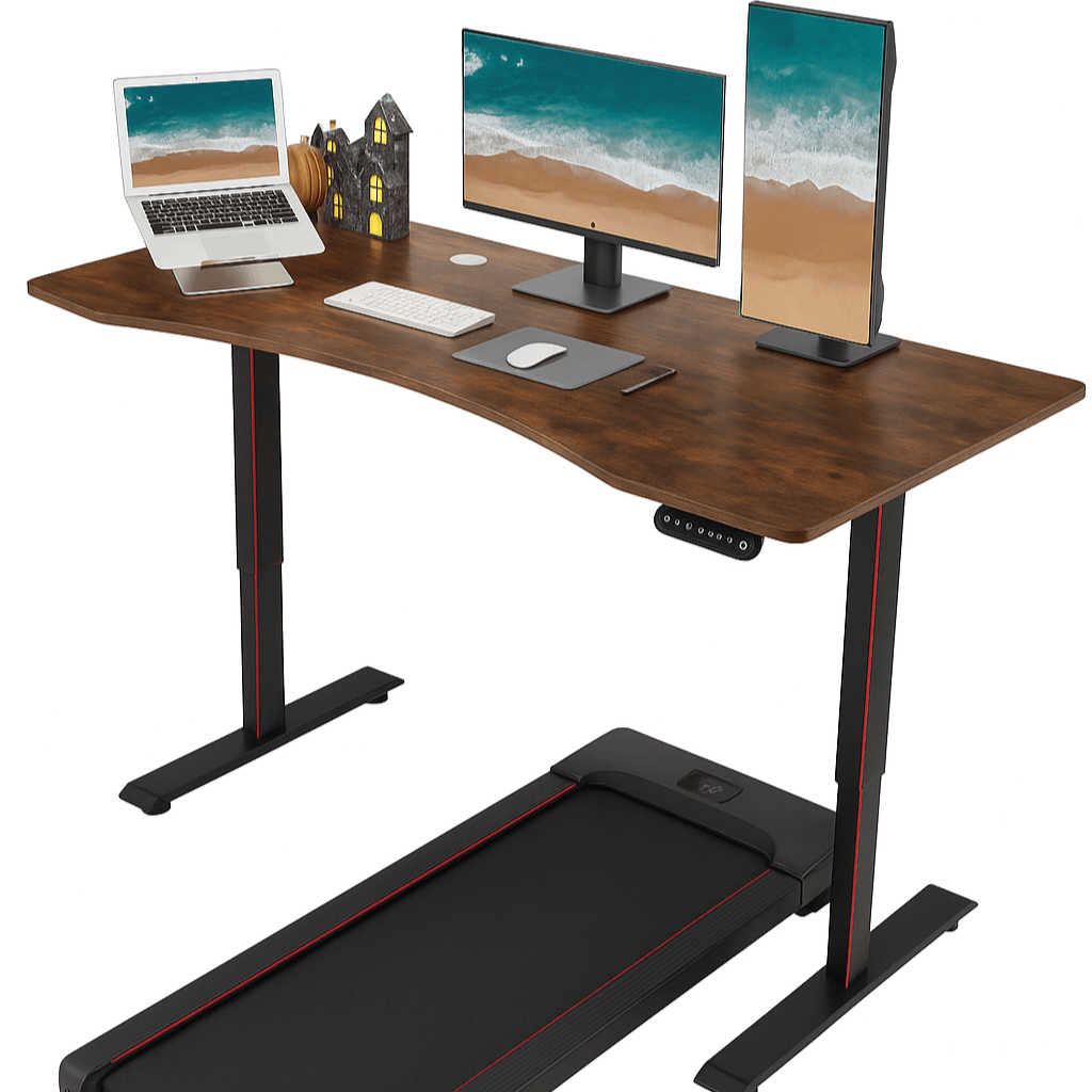 Dark Oak Standing Height Adjustable Desk With Under Desk Treadmill Combo