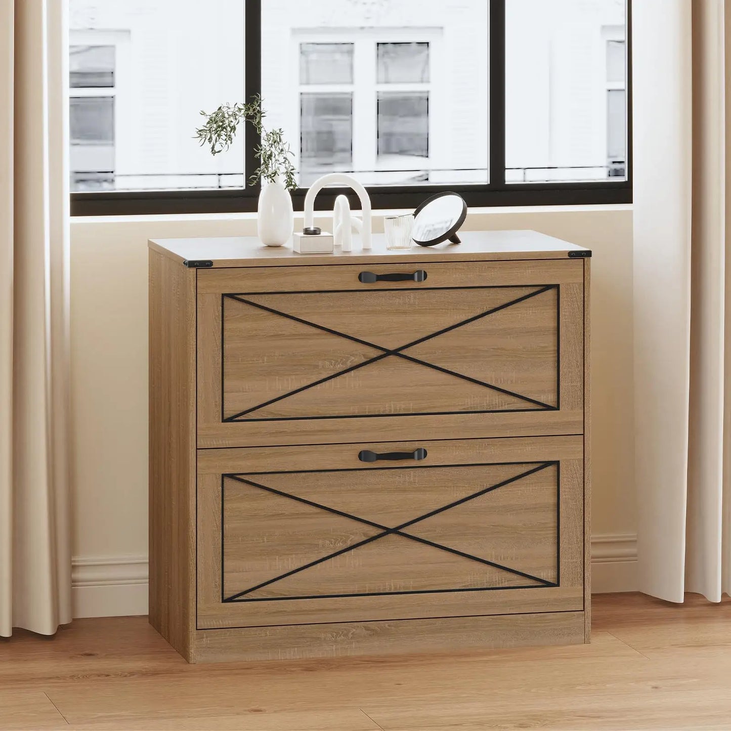Farmhouse 2-Drawer Lateral File Cabinet – Rustic Wood Finish for Letter/Legal/A4 Files