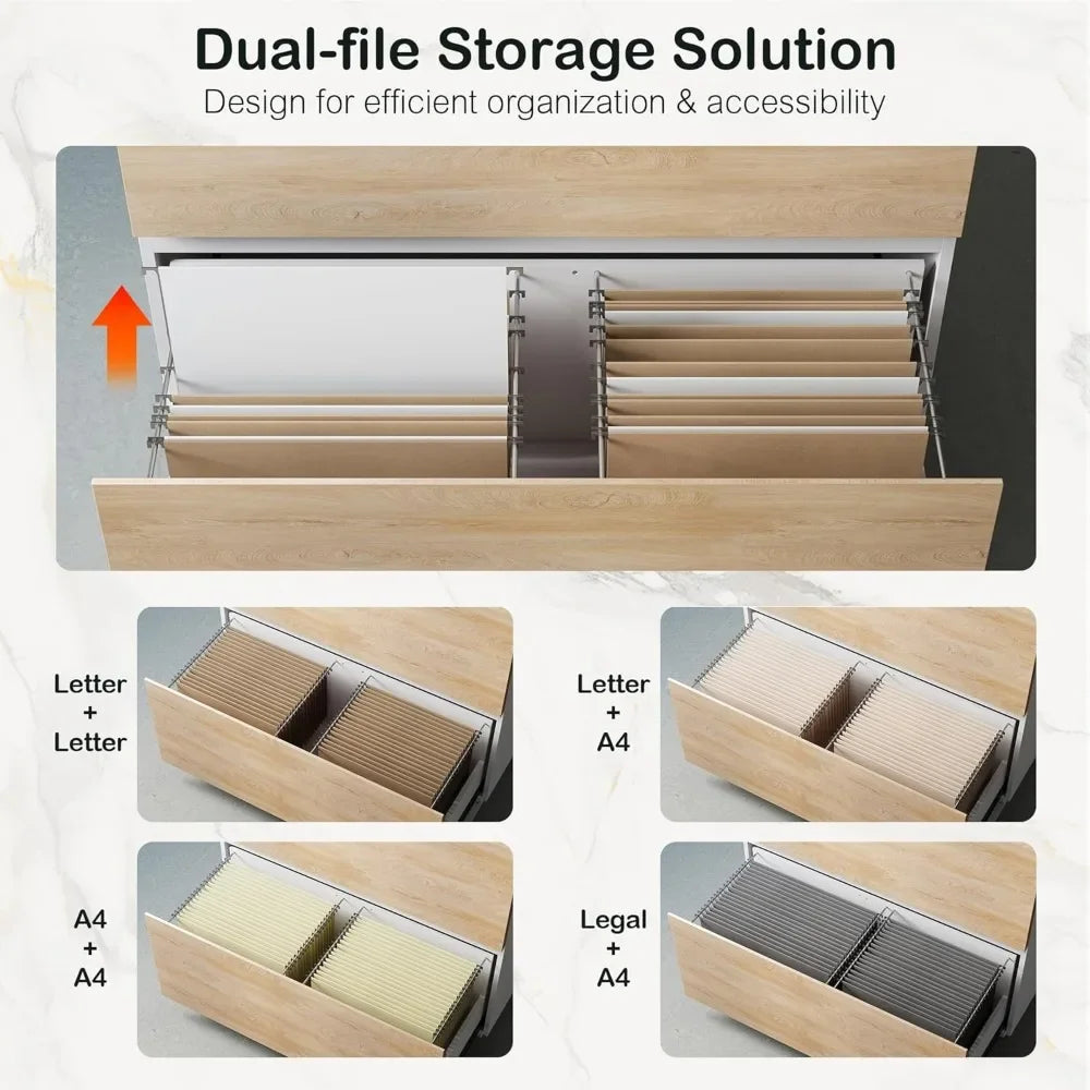 Modern Filing Cabinet – 2 Drawers &amp; 2 Doors with Walnut Accents