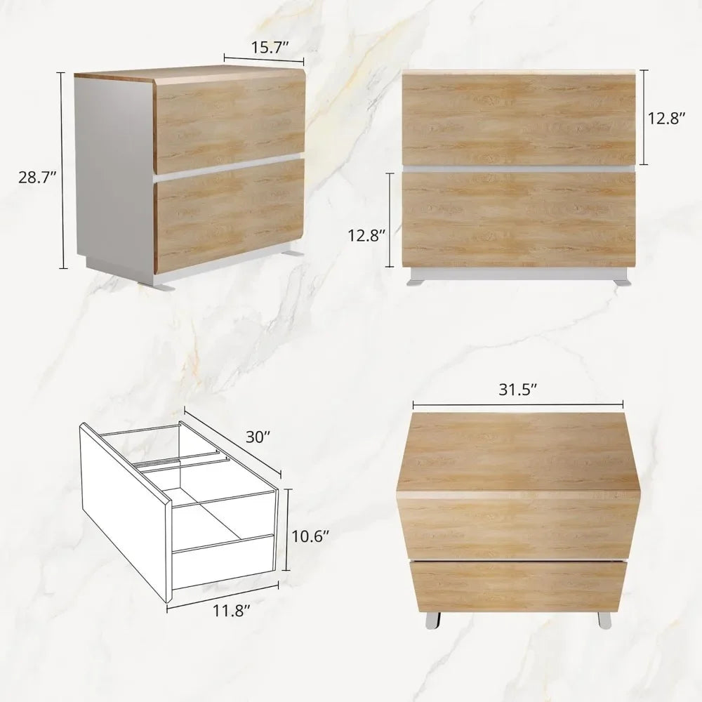 Modern Filing Cabinet – 2 Drawers &amp; 2 Doors with Walnut Accents