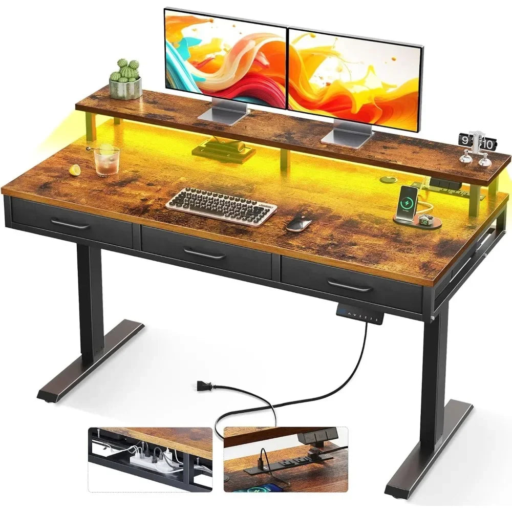 Wood Electric Standing Desk with Walking Pad Treadmill and Storage