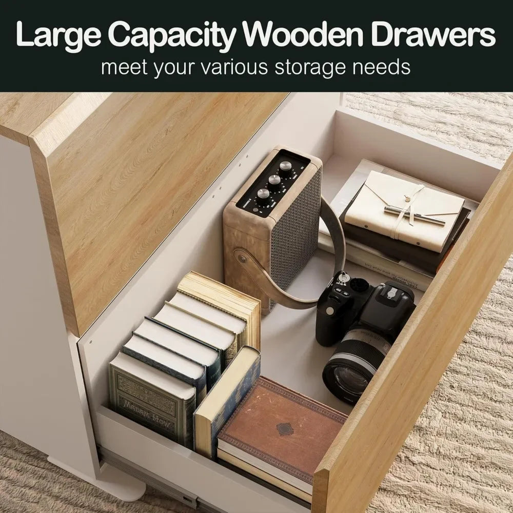 Modern Filing Cabinet – 2 Drawers &amp; 2 Doors with Walnut Accents