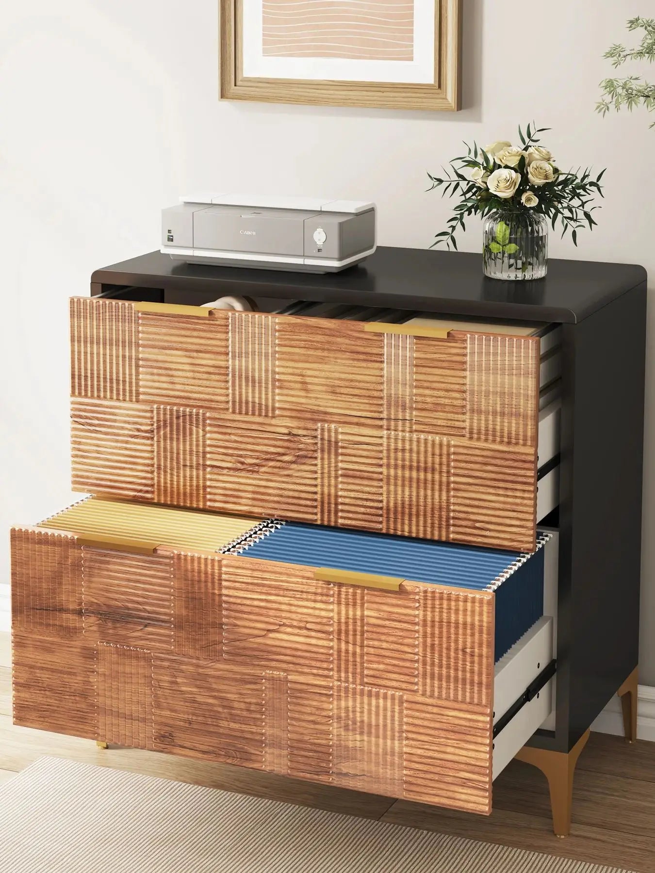 Modern 2-Drawer Lateral File Cabinet – Wood Grain Finish with Adjustable Storage