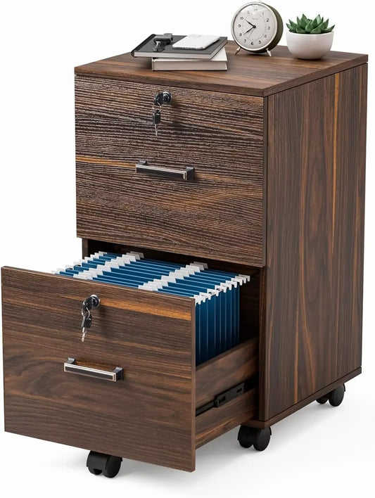Rustic Rattan Filing Cabinet – Compact 2-Tier Floor Storage