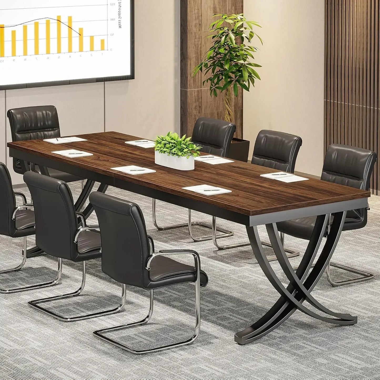 Focus & Furnished 6.5FT Conference Table – 78" Rectangular Meeting Table with Metal Frame