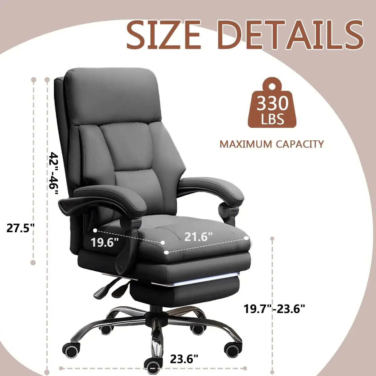 Ergonomic Executive Office Chair with Footrest & High Back – Grey Faux Leather