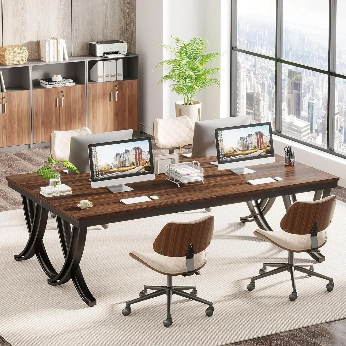 Focus & Furnished 6.5FT Conference Table – 78" Rectangular Meeting Table with Metal Frame