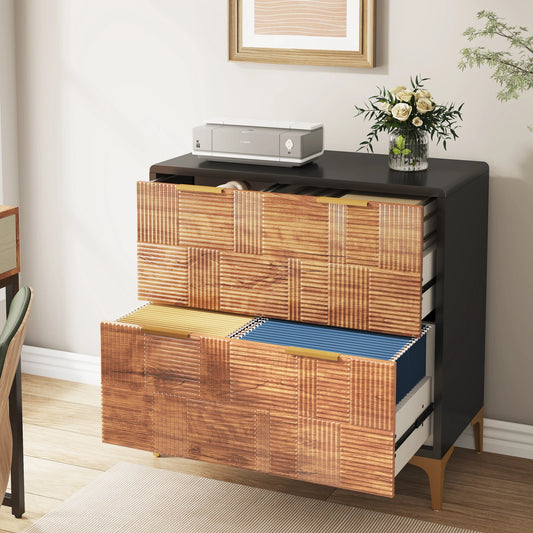 Modern 2-Drawer Lateral File Cabinet – Wood Grain Finish with Adjustable Storage