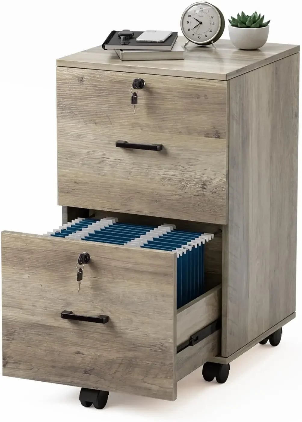 Rustic Rattan Filing Cabinet – Compact 2-Tier Floor Storage