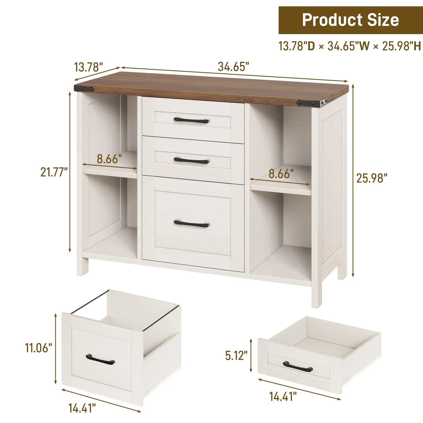 Lateral File Cabinet with 3 Drawers 4 Open Shelves – A4/Letter Size Storage