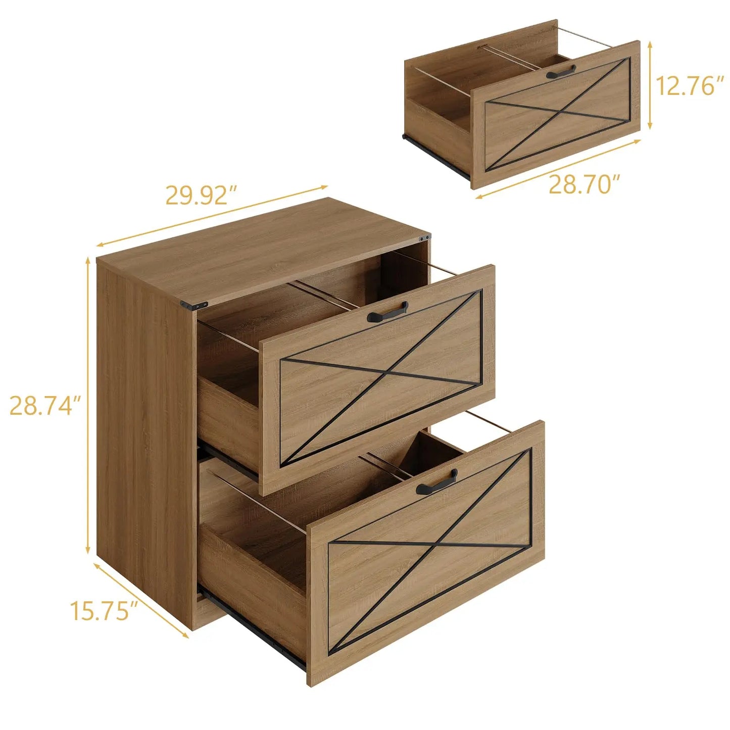 Farmhouse 2-Drawer Lateral File Cabinet – Rustic Wood Finish for Letter/Legal/A4 Files