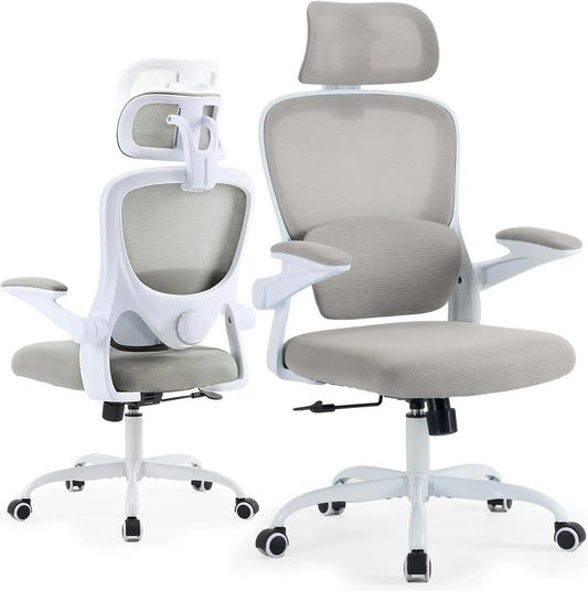 Ergonomic Mesh Office Chair with Auto Lumbar Support & Adjustable Headrest – Light Gray