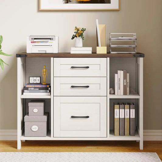 Lateral File Cabinet with 3 Drawers 4 Open Shelves – A4/Letter Size Storage