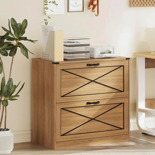 Farmhouse 2-Drawer Lateral File Cabinet – Rustic Wood Finish for Letter/Legal/A4 Files