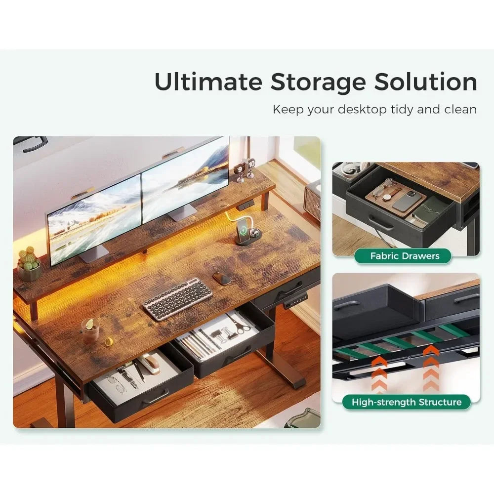 Wood Electric Standing Desk with Walking Pad Treadmill and Storage