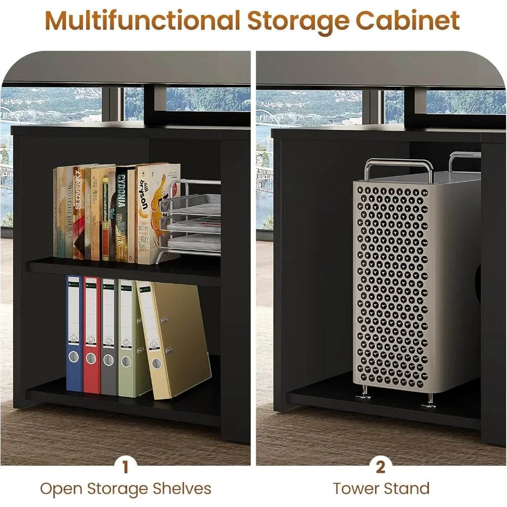 Modern Executive Office Desk – 70.9” Computer Desk with Storage Cabinet & Built-In Charging Station
