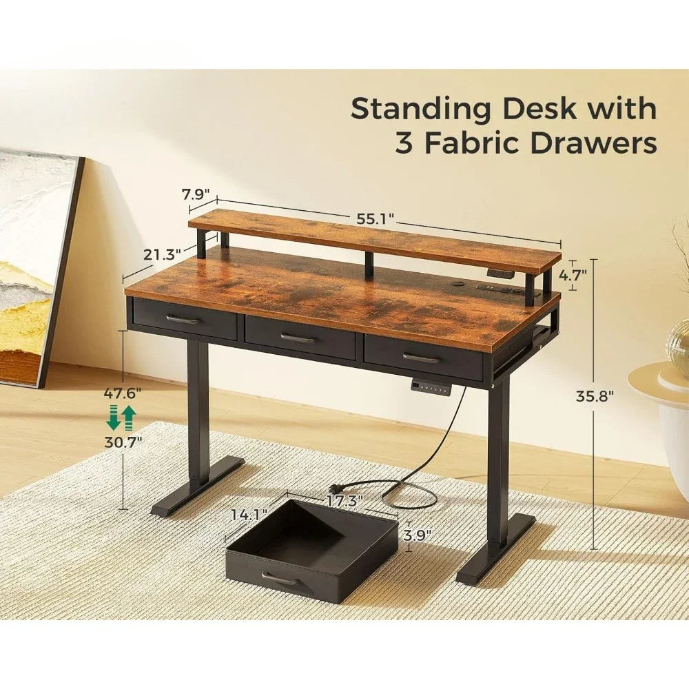 Wood Electric Standing Desk with Walking Pad Treadmill and Storage