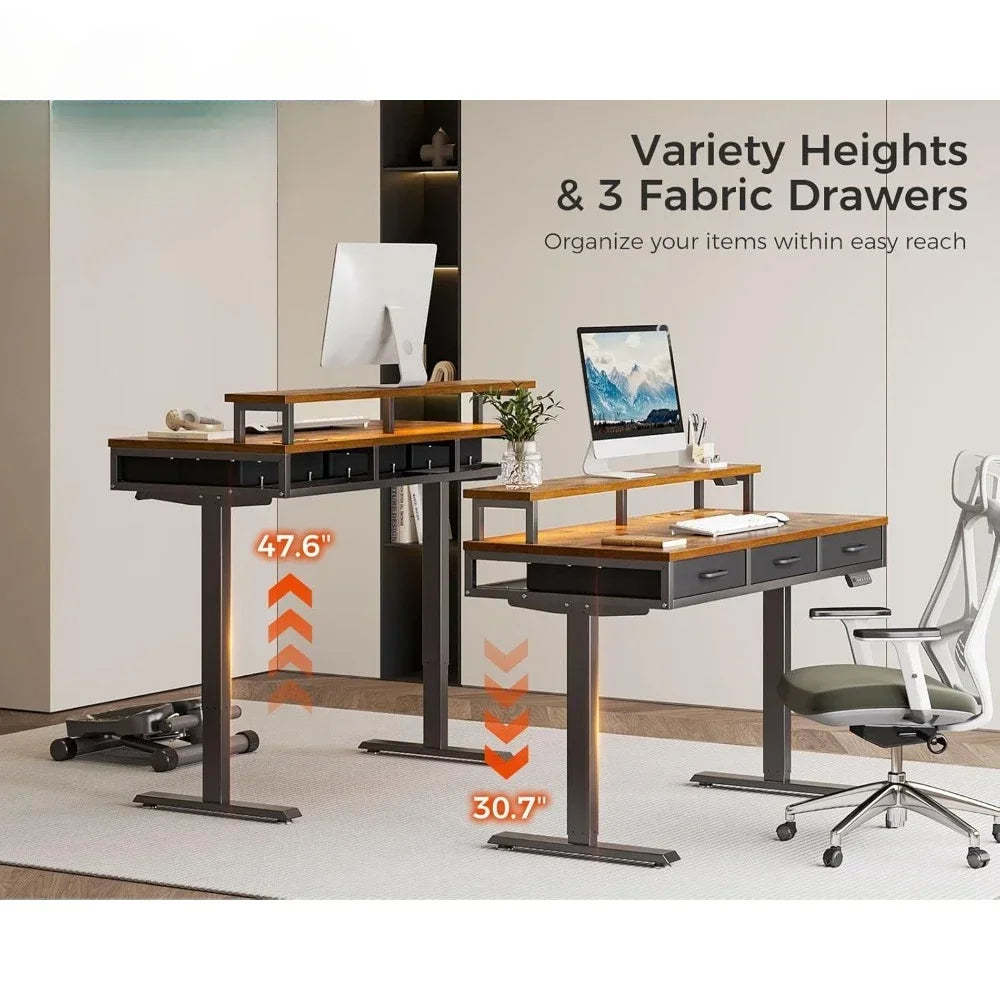 Wood Electric Standing Desk with Walking Pad Treadmill and Storage