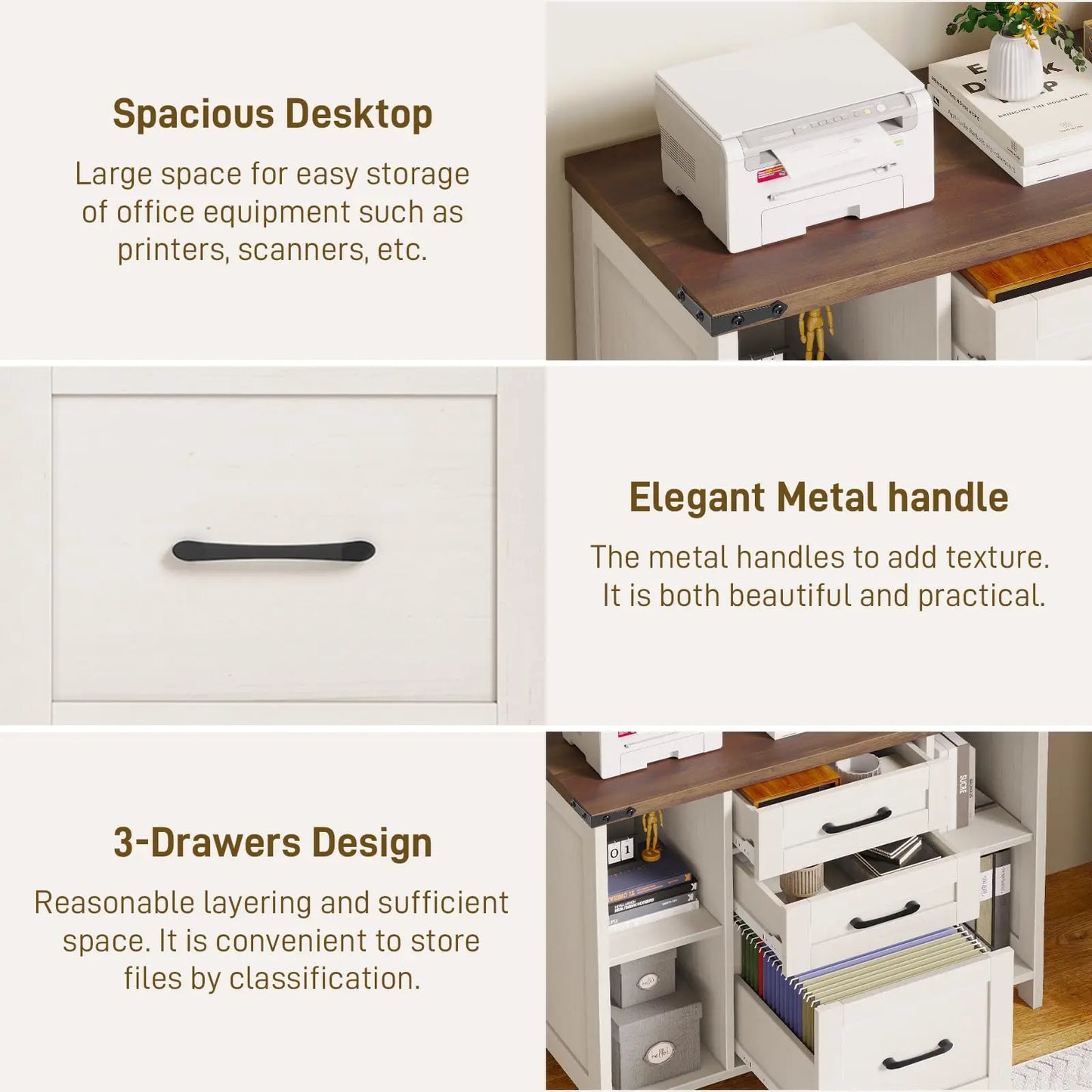Lateral File Cabinet with 3 Drawers 4 Open Shelves – A4/Letter Size Storage
