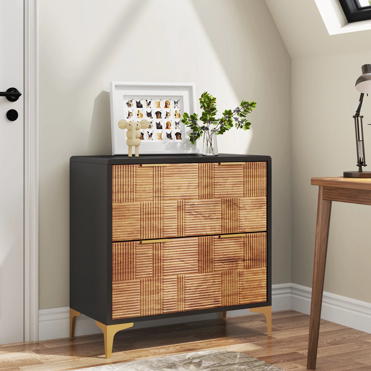 Modern 2-Drawer Lateral File Cabinet – Wood Grain Finish with Adjustable Storage