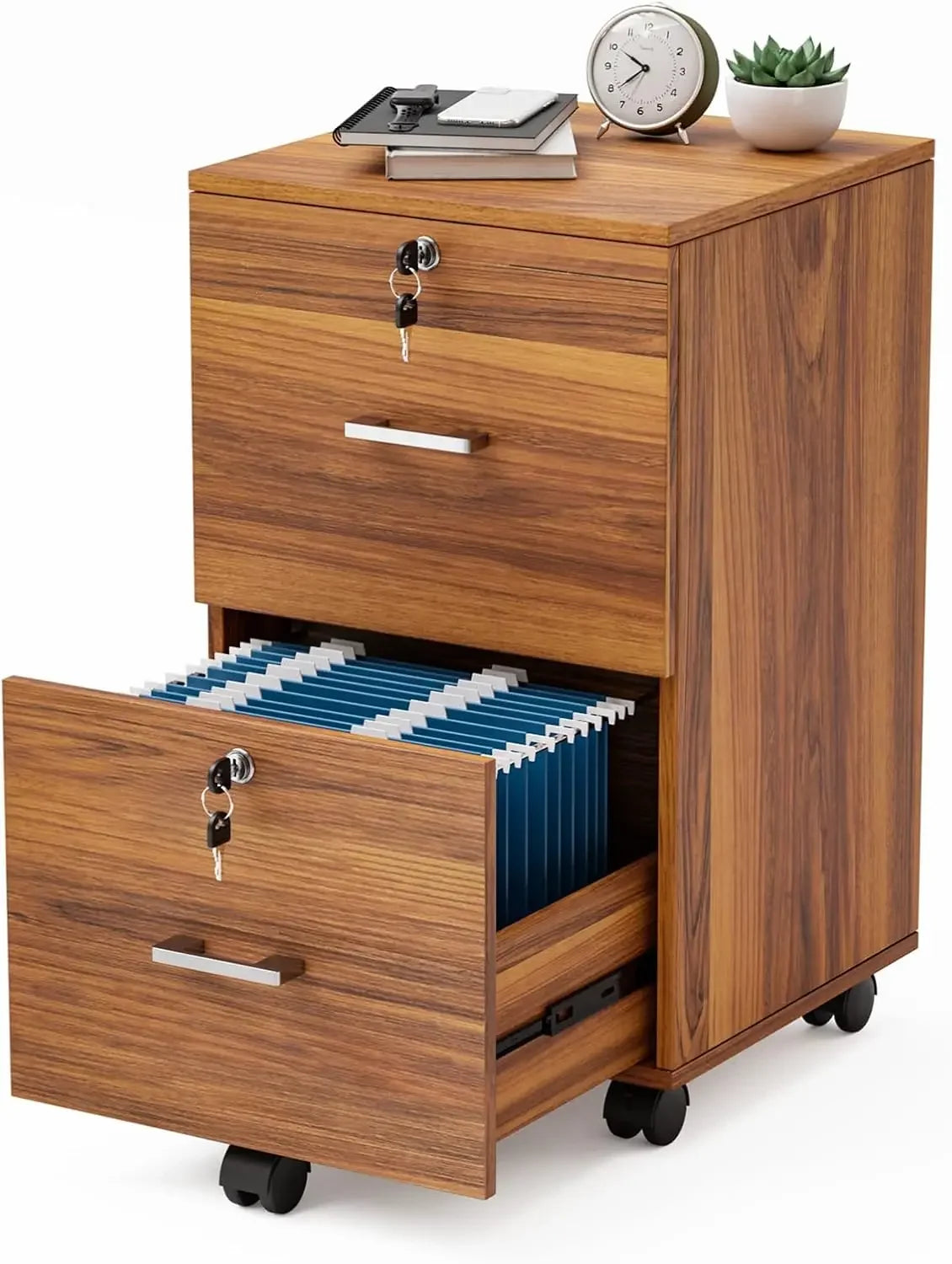 Rustic Rattan Filing Cabinet – Compact 2-Tier Floor Storage