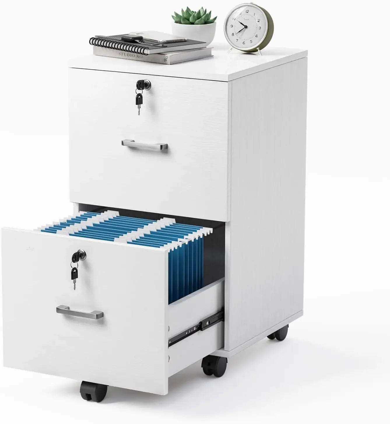Rustic Rattan Filing Cabinet – Compact 2-Tier Floor Storage