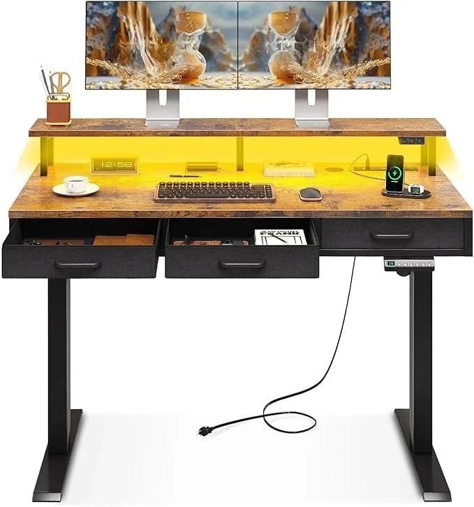 Wood Electric Standing Desk with Walking Pad Treadmill and Storage