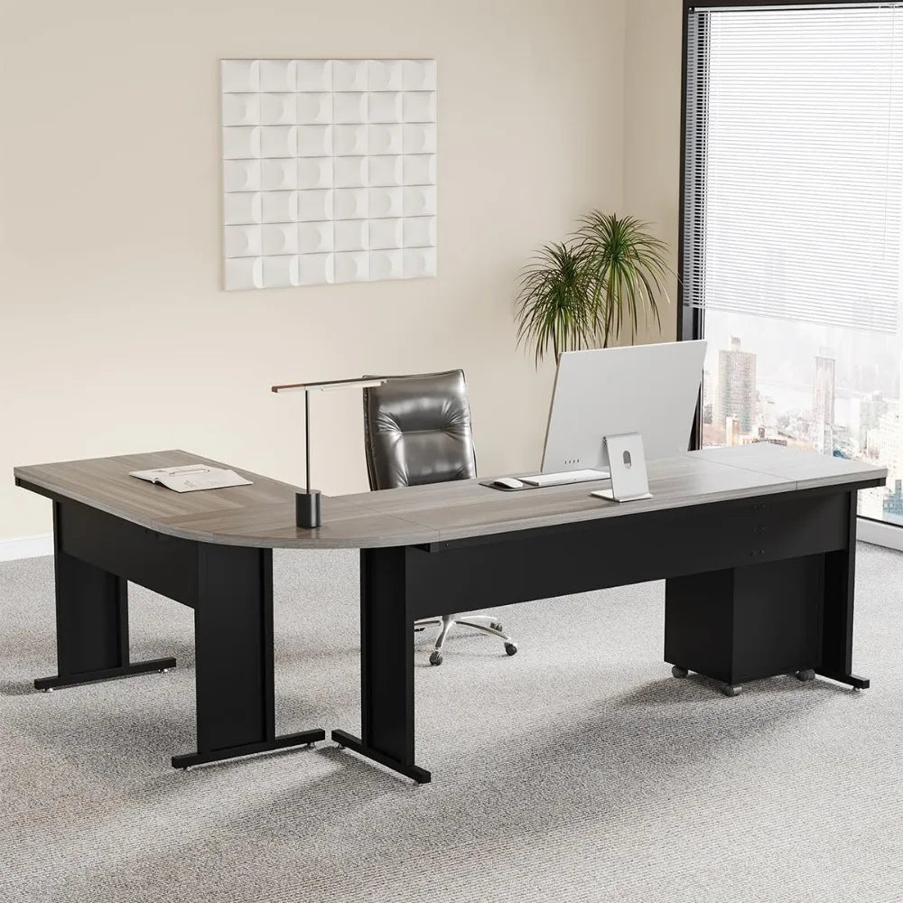 Grey Focus L-Shaped Executive Desk – 83" x 63" Spacious Workstation with Storage Drawers