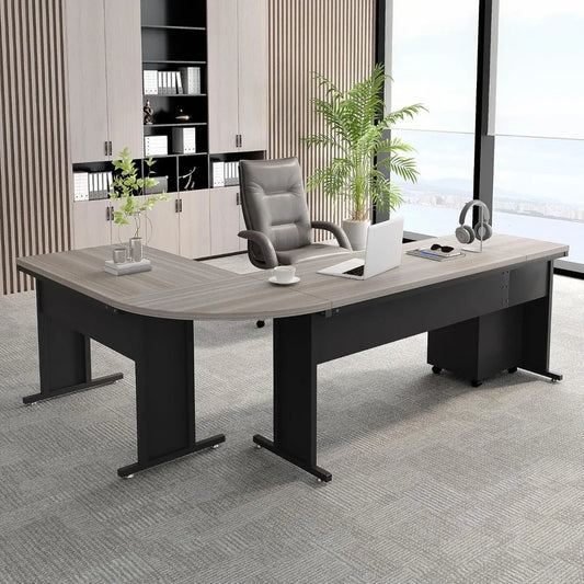 Grey Focus L-Shaped Executive Desk – 83" x 63" Spacious Workstation with Storage Drawers