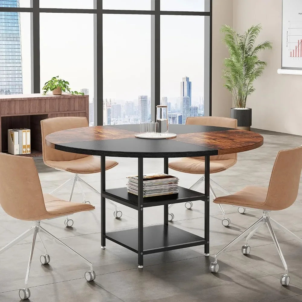 Focus & Furnished 47" Round Conference Table – Modern Meeting Table with Storage Shelf for 4–6 People, Office Collaboration Desk