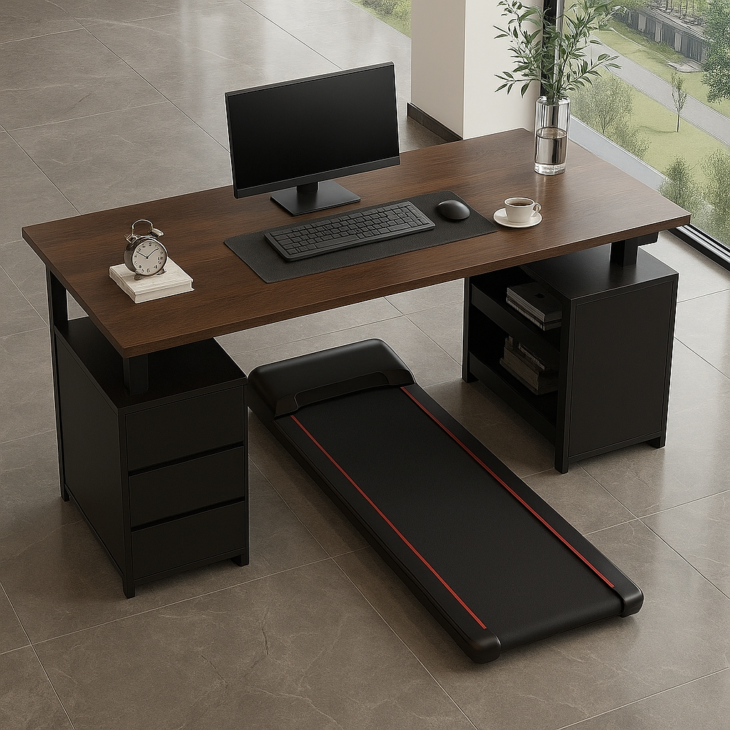 Wooden adjustable electric office desk with under desk treadmill o